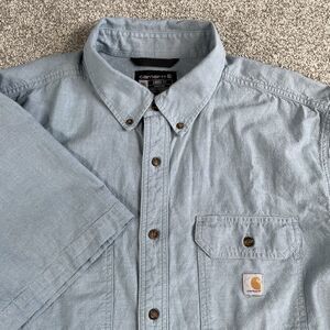 Carhartt Loose Fit Midweight Chambray Short Sleeve Shirt Button Up Size 2XL XXL